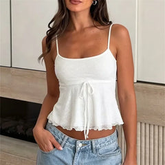 Spaghetti Strap Jacquard Front Tie Top