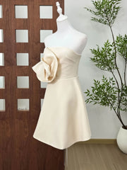 White Strapless 3D Flower Mini Dress