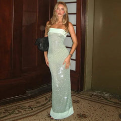 Sequin Strapless Long Dress With Scarf