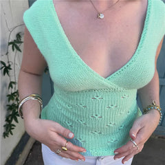 Mint Green Eyelet Knit Tank Top