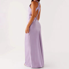 Purple Satin Halter Maxi Dress