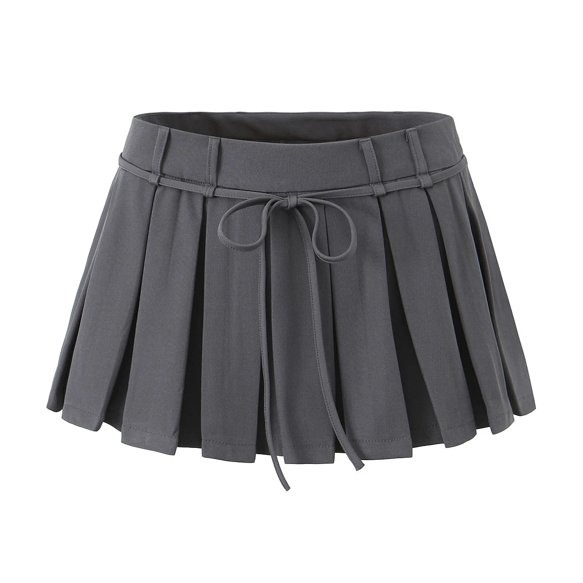 Solid Color Bow Belt Pleated Side Zipper A-line Short Skirt