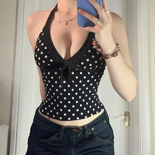 Black Polka Dot Halter Top
