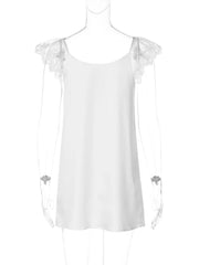 Lace Trim Patchwork Satin Square Neck Mini Dress