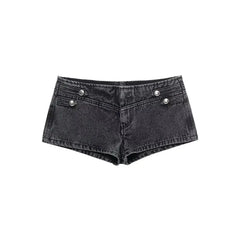 Denim Embroidered Button Jacket And Micro Shorts Set