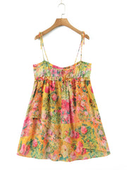 Printed Strap Tie-Up Slip Mini Dress - Free From Label