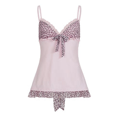 Pink Leopard Printed Patched Bow Camisole Top