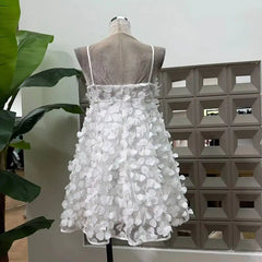 White Bow Tie Sequin 3D Floral Mini Dress