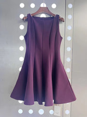 Solid O Neck Sleeveless A-line Mini Dress