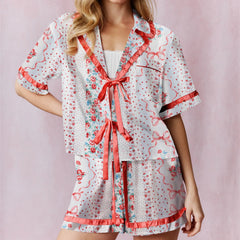 Floral Print Short Sleeve Tops and Shorts Loungewear Set