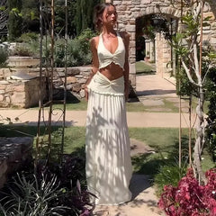 Tie Up Crop Top And Maxi Skirt Set