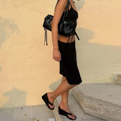 Black Cami Top And Midi Skirt Set