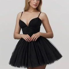 Black Mesh Frill Tulle Strap Mini Dress