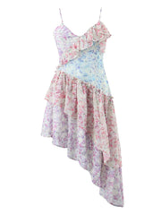 Printed Patchwork Flower Print Sling Mini Dress
