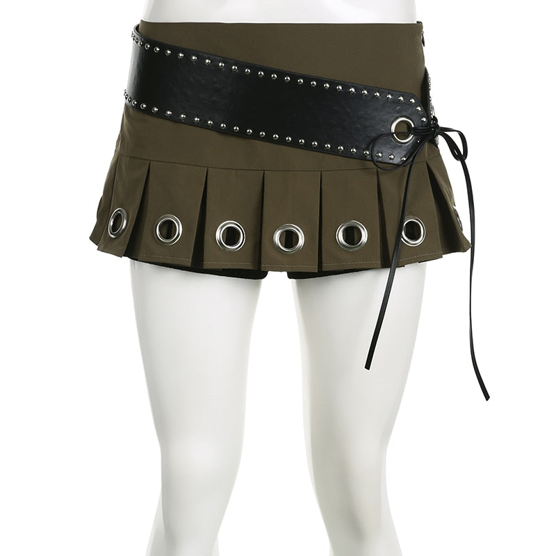 Low Waist Pleated Green Belted Micro Mini Skirt – Free From Label