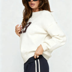 Number Print Round Neck Pullover