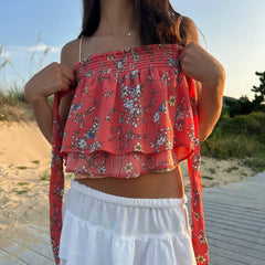 Printed Strapless Tie Up Peplum Top