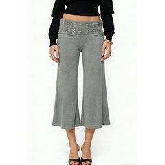 Ring Wasit Details Wide Leg Capri Pants