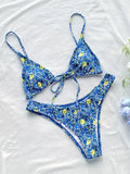 Blue Floral Tie Up Bikini Set