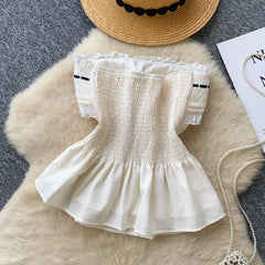 Lace Up Elastic Ruched Tube Top