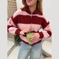 Striped Zip Up Collar Sweater