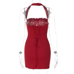 Halter Strap Solid Bodycon Mini Dress