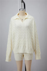 Cable Knit Long Sleeve Sweater And Shorts Set