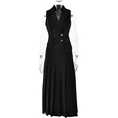 Buttoned Vest And Pleated Midi Skirt Two Piece Set Free From Label