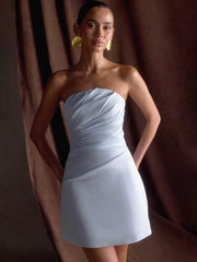 Satin Strapless Drape Mini Dress