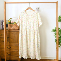 Cotton Floral Printed Short-sleeved Nightgown