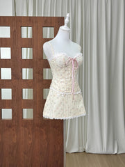 Spaghetti Strap Lace-up Crop Top And Mini Floral Bow Skirt Set
