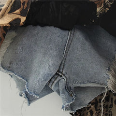 Leopard Print Ruffles Patchwork Denim Mini Skirts