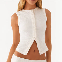 Button Up Crop Tank Top