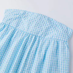 Gingham Strapless Babydoll Back Tie Mini Dress