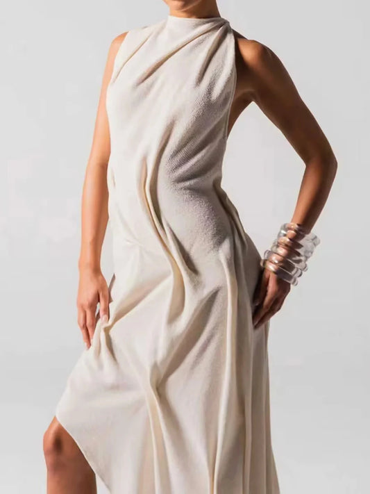 Ruched Folds Irregular Hem Tank Midi Dress