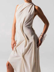 Ruched Folds Irregular Hem Tank Midi Dress
