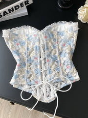 3D Flower Tube Fibone Embroidery Corset
