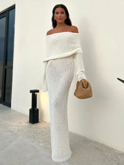 Knit Off-Shoulder Long Sleeve Maxi Dress - Free From Label