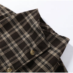 Plaid Asymmetric Button Stand Collar Jacket