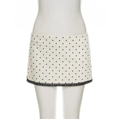 White Polka Dot V-neck Top And Mini Skirt Set