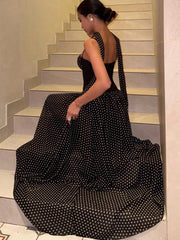 Black Polka Dot Patchwork Maxi Dress With Scarf