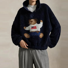Bear Pattern High Collar Fleece Sweater
