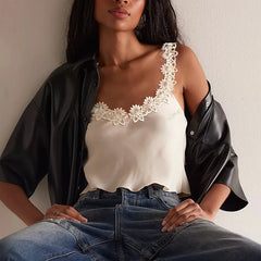 Embroidery Floral Shoulder Strap V-Neck Tank Top