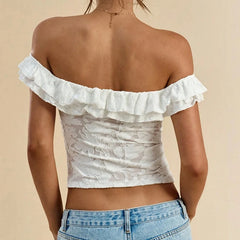 Ruffle Trim Off-Shoulder Sheer Blouse