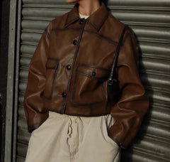 Gradient Brown PU Leather Jacket