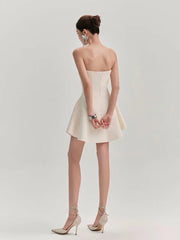 White Strapless 3D Flower Mini Dress