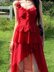 Red Ruffle Midi Dress