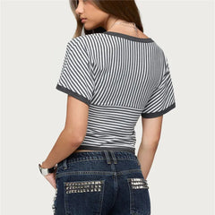 V-Neck Striped Crop T-Shirt