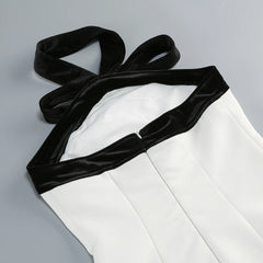 White Solid Black Bow Strap Mini Dress
