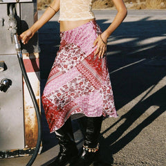 Floral Asymmetrical Low Rise Midi Skirt